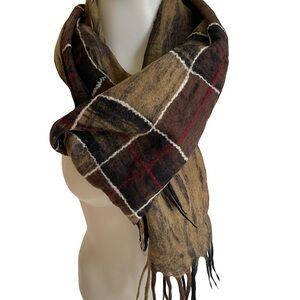 Nuno Felted Merino Wool Plaid Scarf in Brown, Tan and Red Accents